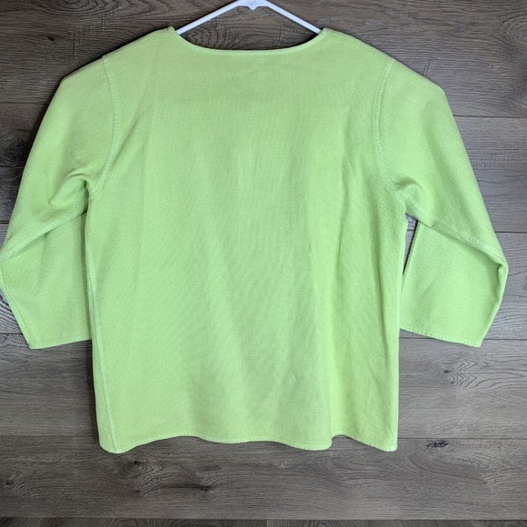 El Huarache Top Womens Medium Lime Green Button Up Shirt High/Low Hem LS - Picture 7 of 7